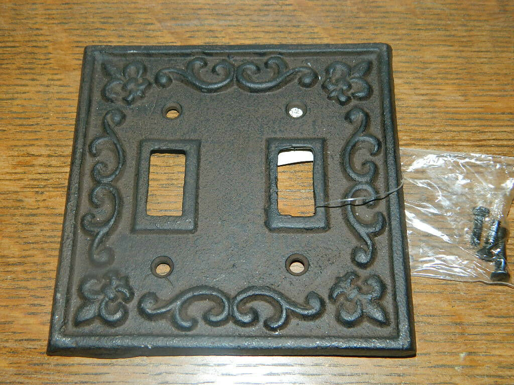 Rustic Cast Iron French Fleur De Lis Double Switch Light Outlet Plate Cover